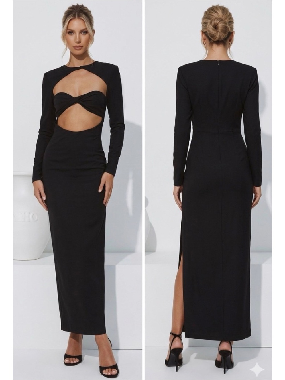 Lioness Aswan Cutout Black Linen Blend Sultry Twist Front Coquette Maxi Dress XS